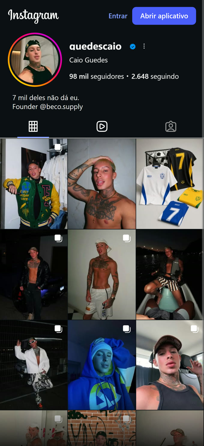 Perfil de @guedescaio_ no Instagram