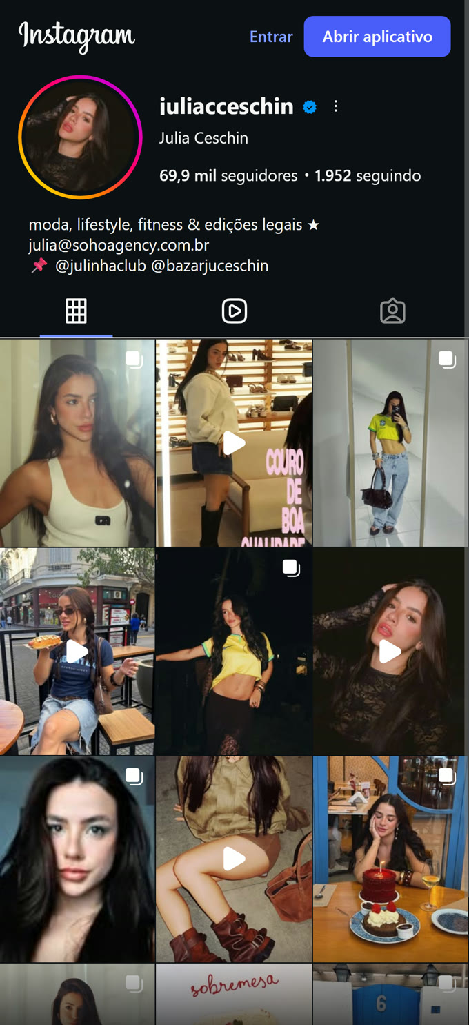 Perfil de @juliacceschin no Instagram